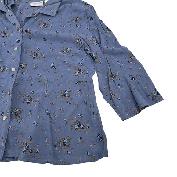 Liz Claiborne Womens Floral Button-Up Blouse XL Blue With 3/4 Sleeves Lightweigh - Picture 6 of 7